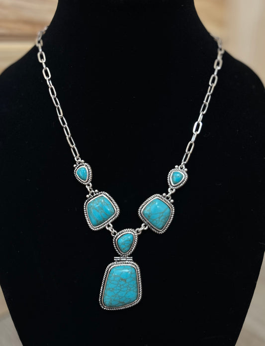 chunky western y necklace, turquoise