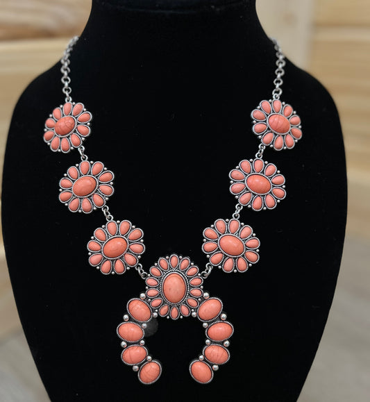 squash blossom concho necklace, pink