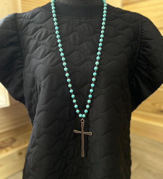turquoise necklace with copper cross