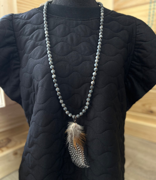 labradorite necklace w/ feathers