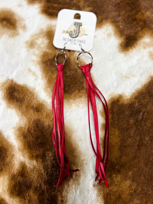 deer skin leather earring, red