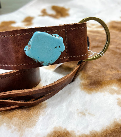 leather fringe belt w/ turquoise slab