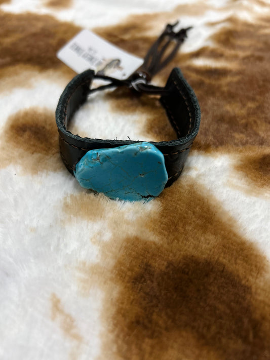 black narrow leather cuff w/ turquoise slab
