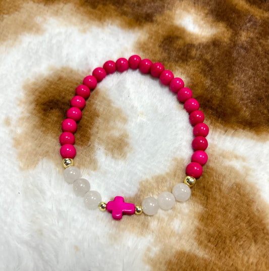 jade hot pink cross bracelet