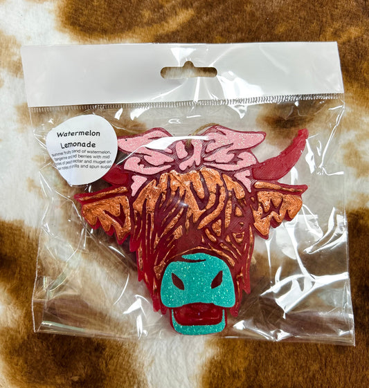 highland cow freshie, red+pink
