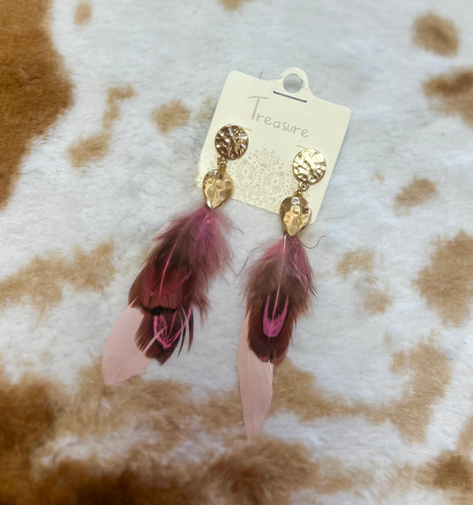 pink feather earrings