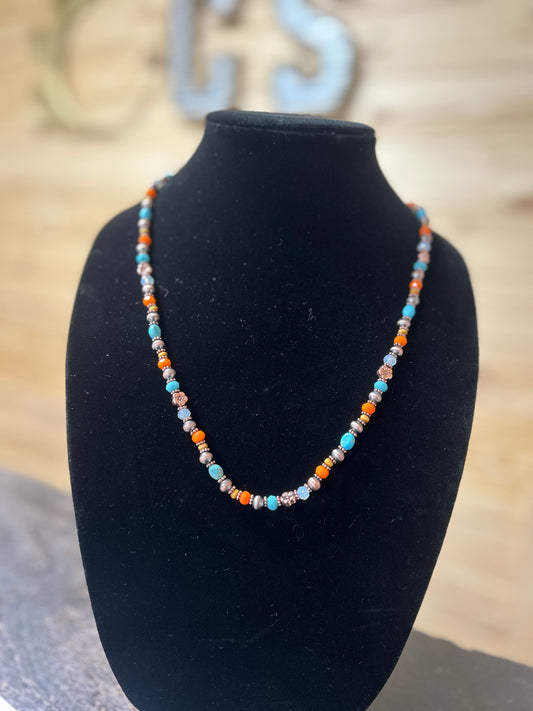 navajo pearl necklace, orange multi