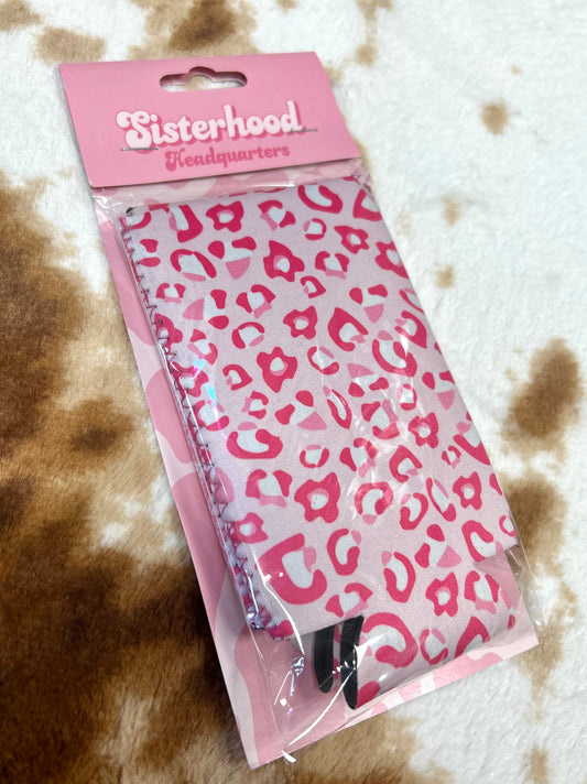 sisterhood tall coozie 2-pack, pink leopard