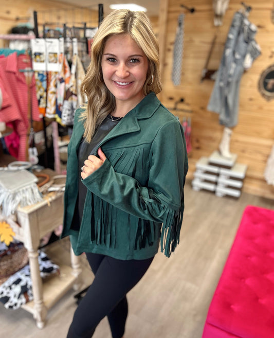 suede fringe jacket, green