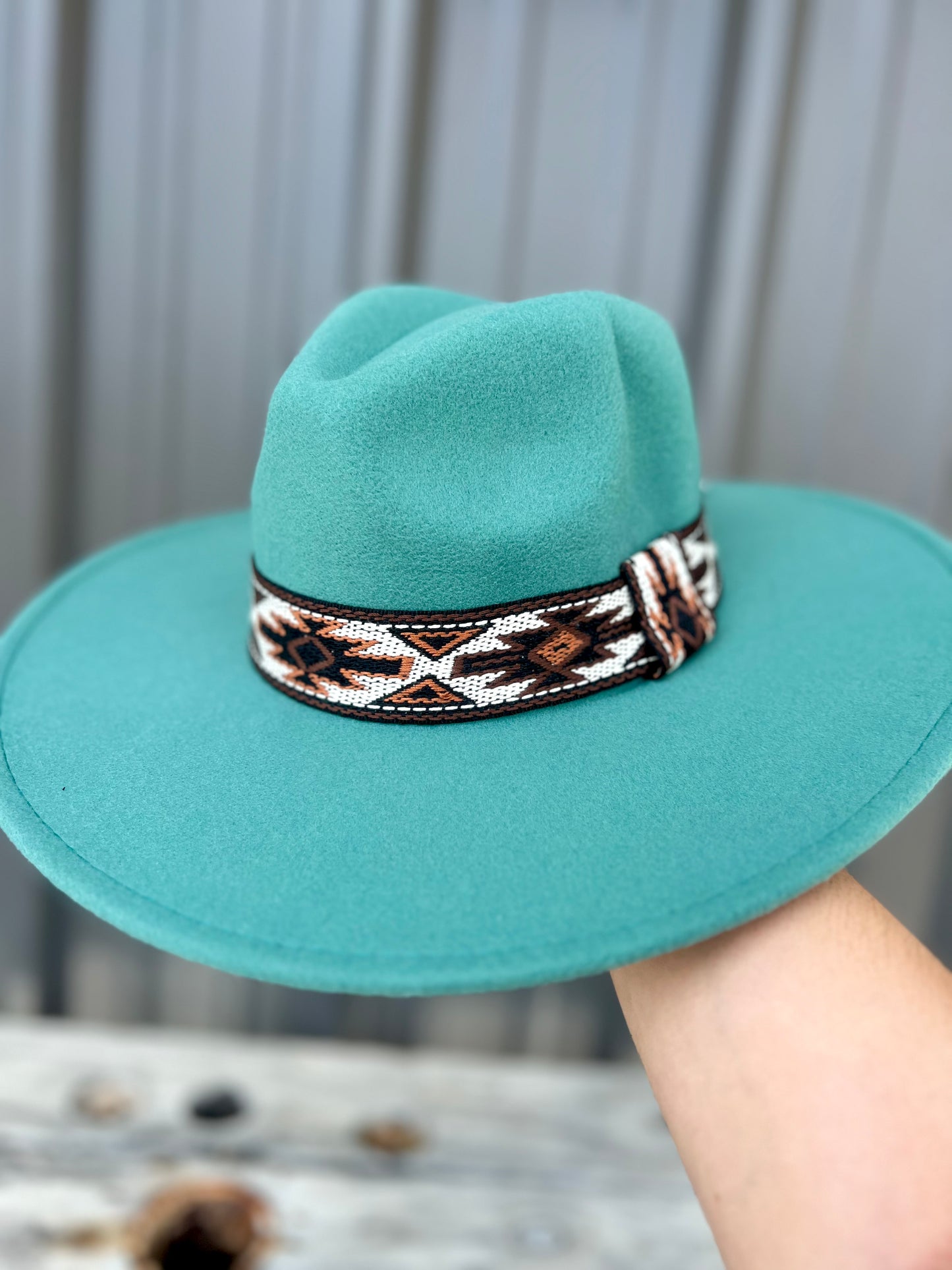 felt banded hat, turquoise