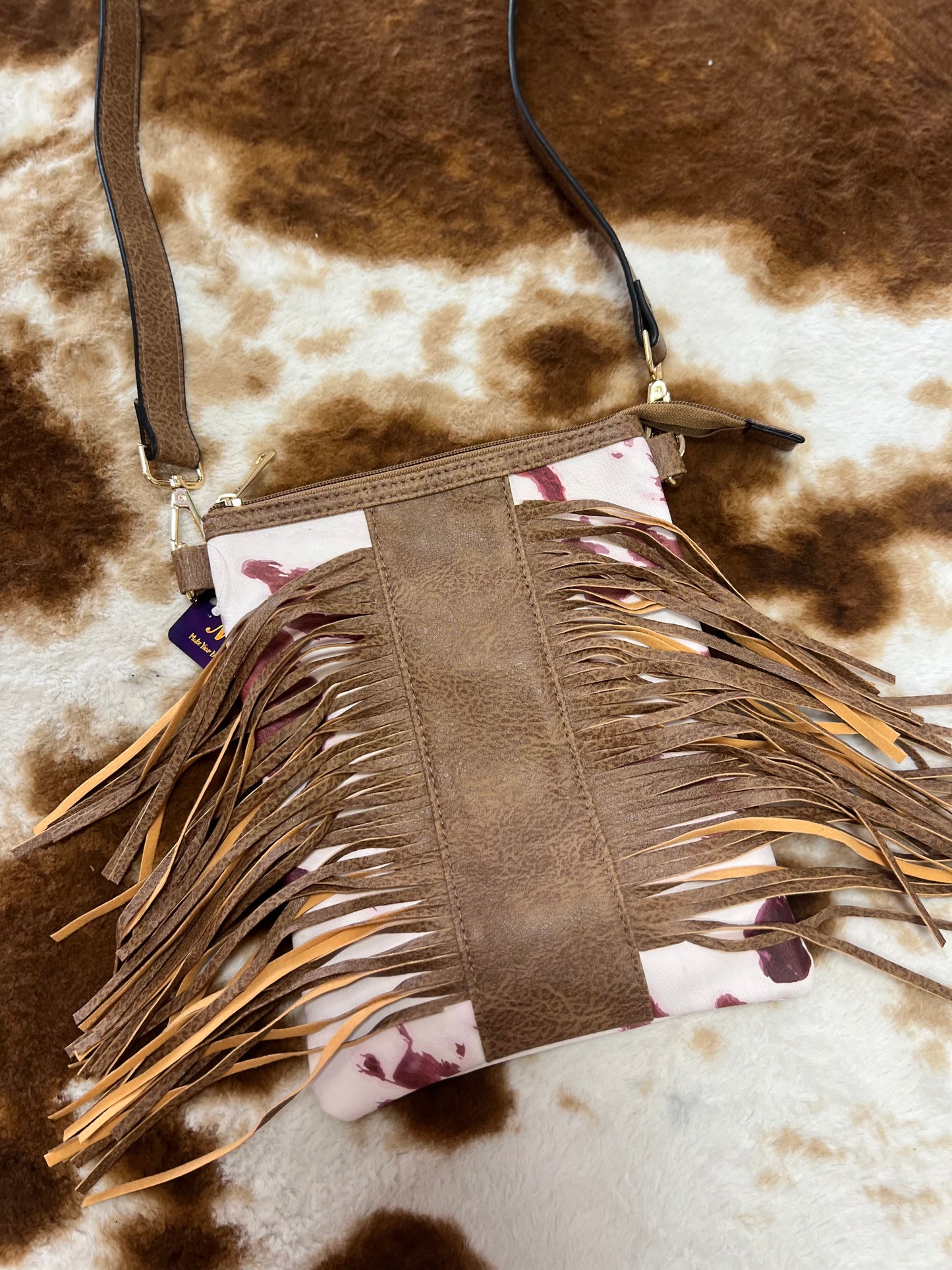 brown cow fringe crossbody