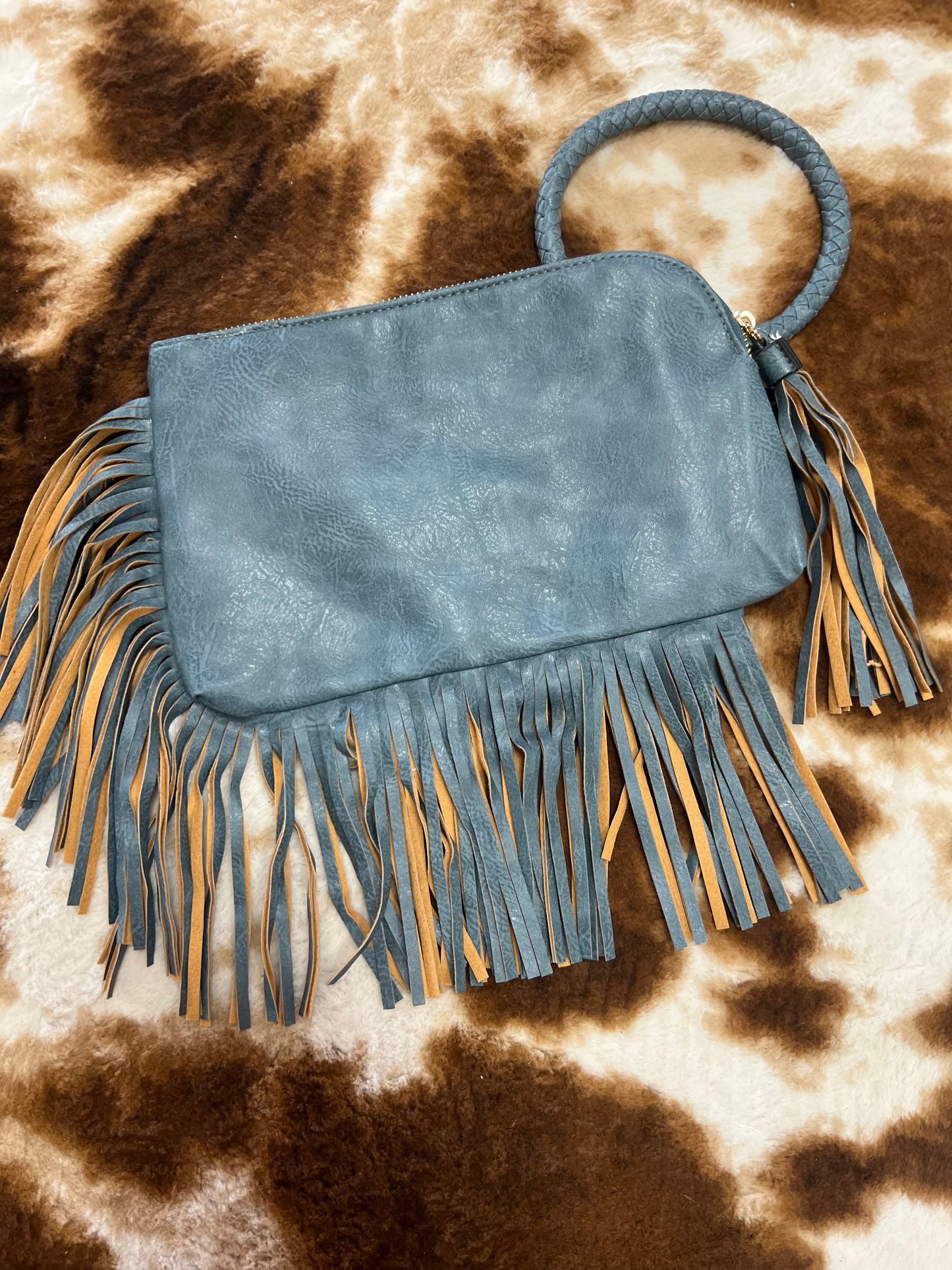 fringe bangle clutch, blue