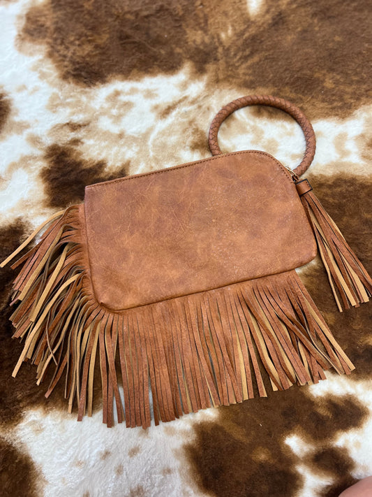 fringe bangle clutch, light brown