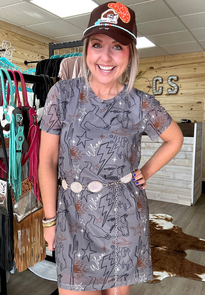 cosmic cowtown t-shirt dress