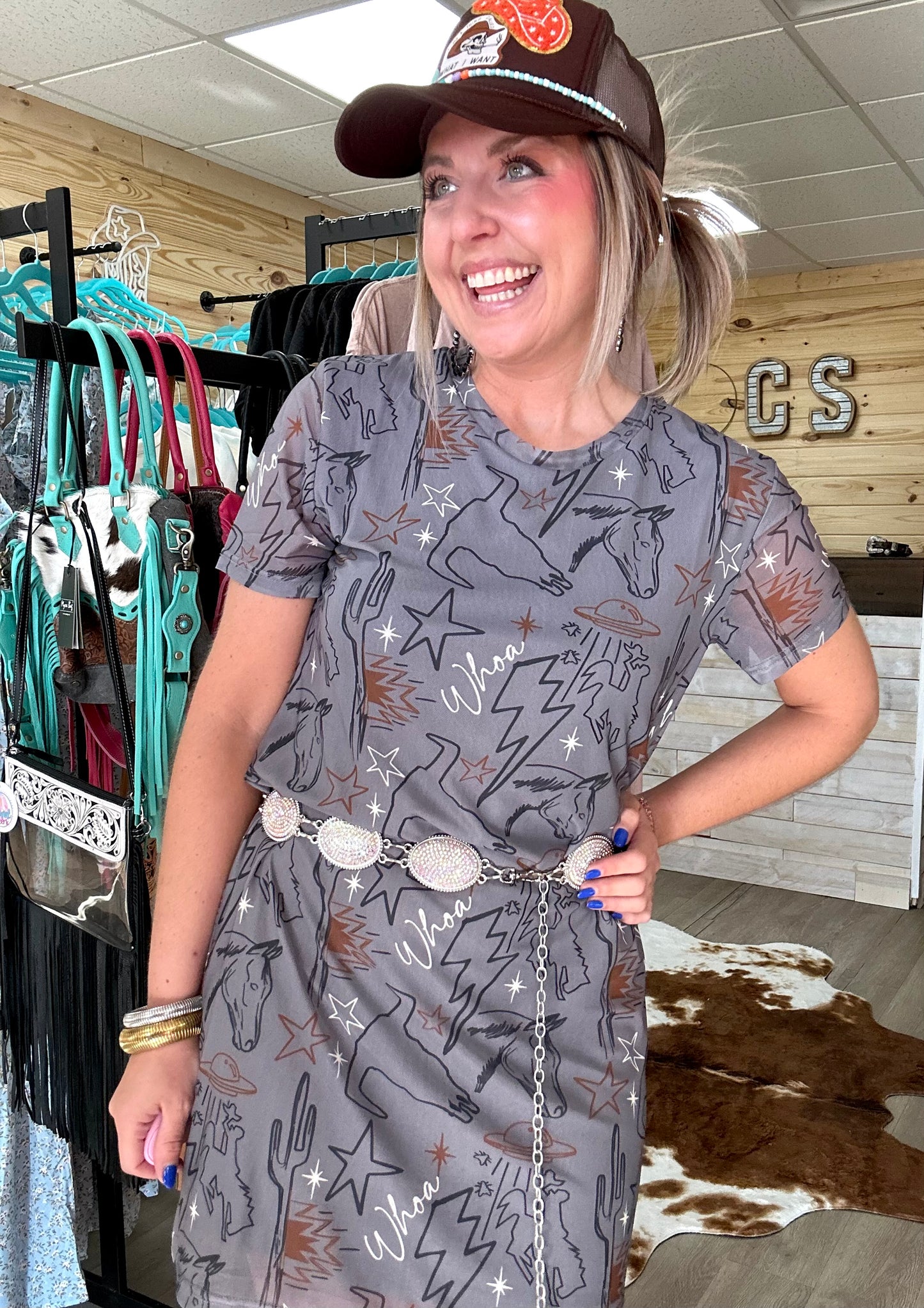 cosmic cowtown t-shirt dress