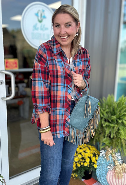 pumpkin patch flannel, red