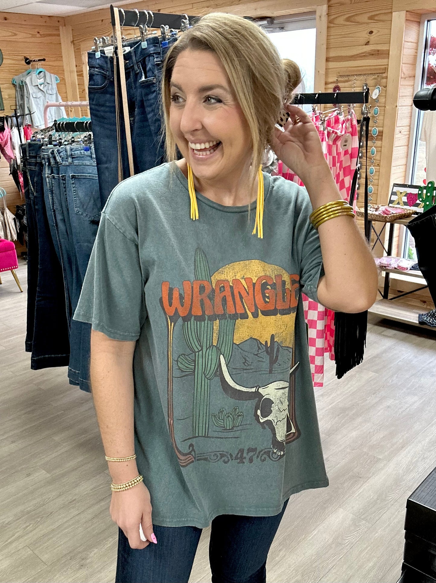 wrangler washed forest desert logo graphic oversized t-shirt