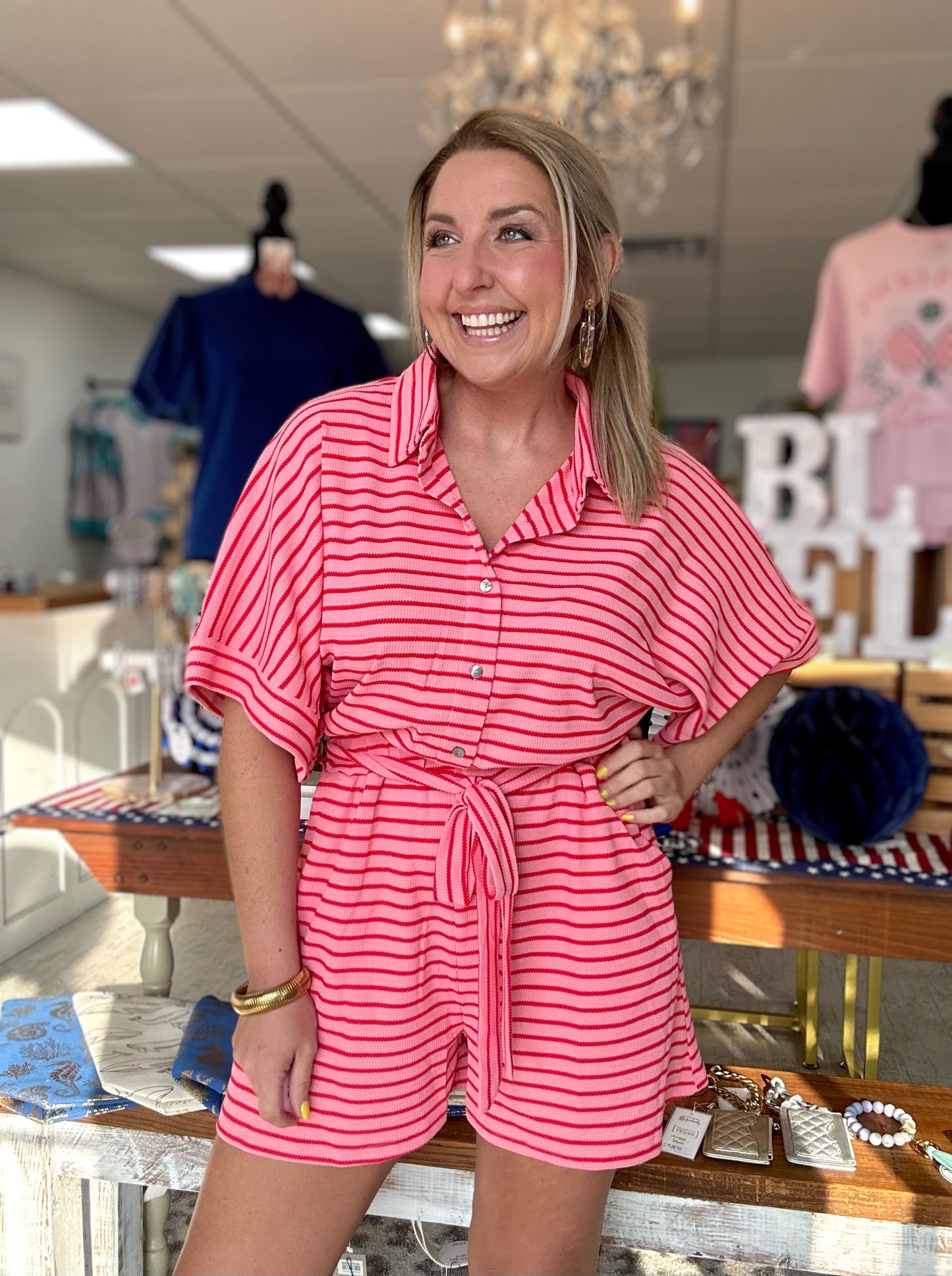 summer striped romper, pink