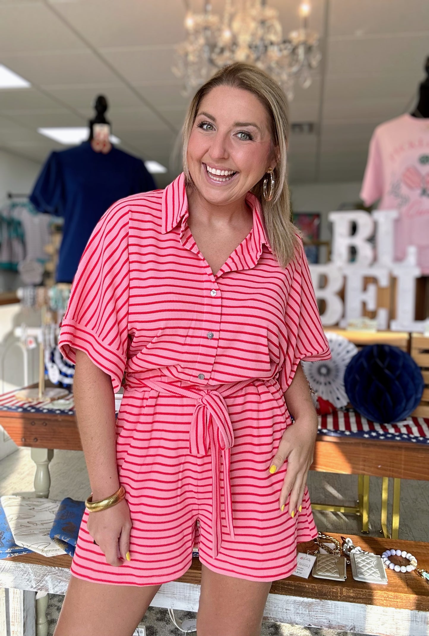 summer striped romper, pink