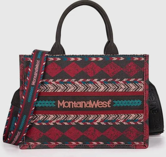 montana west boho print canvas tote / crossbody | burgundy