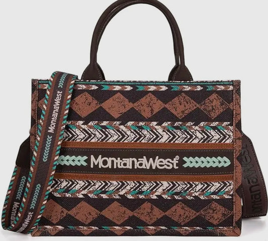 montana west boho print canvas tote / crossbody | coffee