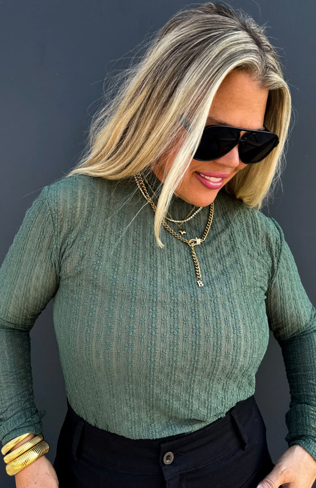 porsha lace top, dark olive