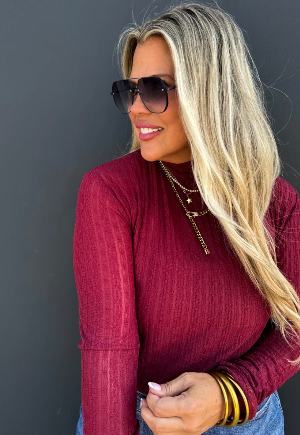 porsha lace top, wine