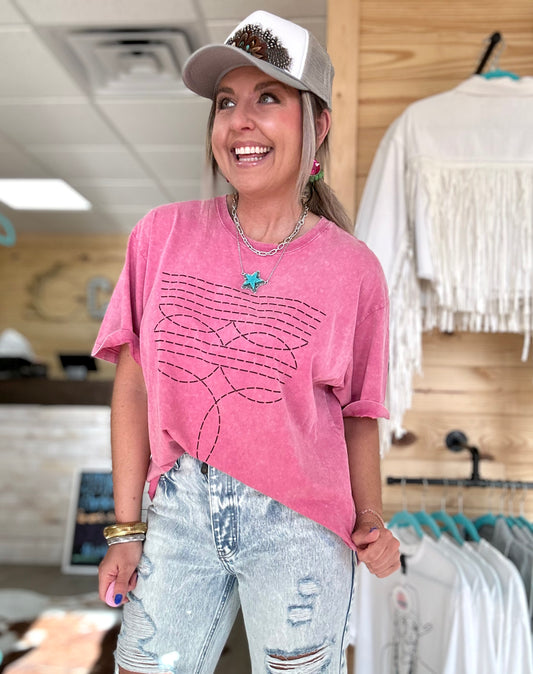 cowboy boot stitch boyfriend tee, pink