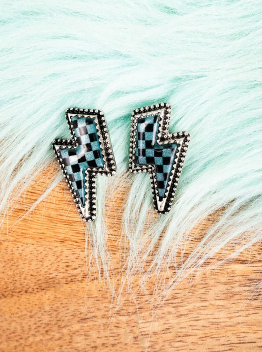 lightning bolt studs, aqua