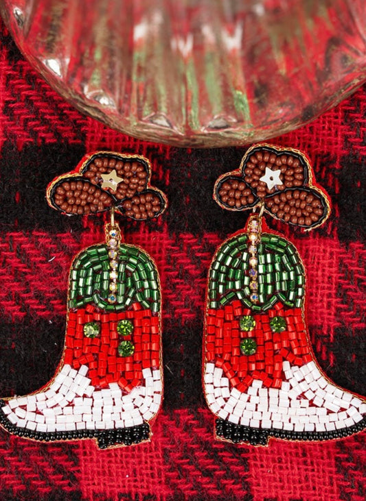 Christmas cowboy boot seed beads