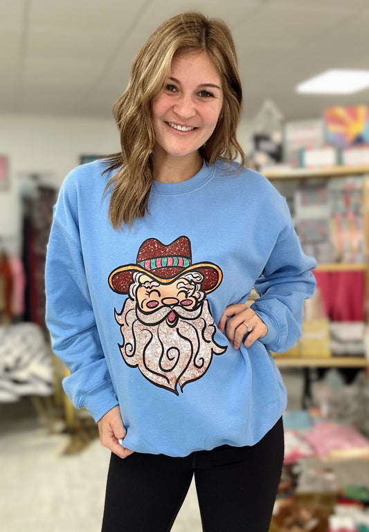 faux sequin cowboy Santa sweatshirt